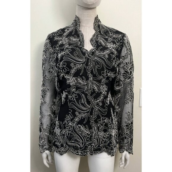 VICTOR COSTA GUIPURE SCALLOPED TRIM JACKET 14 XXL - Picture 1 of 9